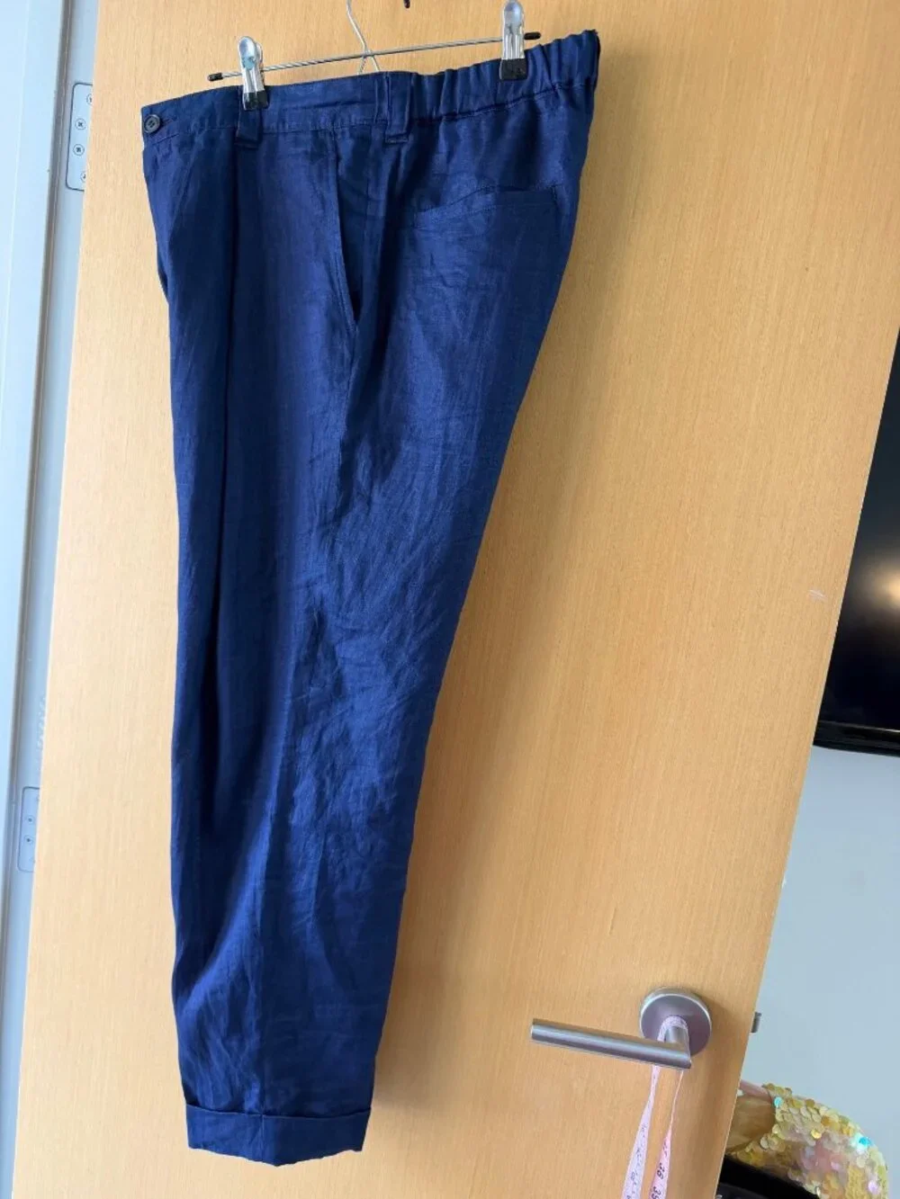 Blue Blue Japan Mens Pleated Cuffed Trousers Elasticized Size 32 Linen Casual